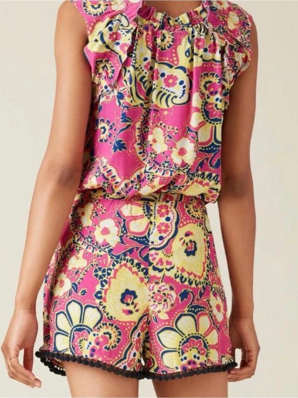 NWT Figue ‘Gianna’ Flutter Sleeve Top in Pink & Yellow “Paisley Floral” Size XS